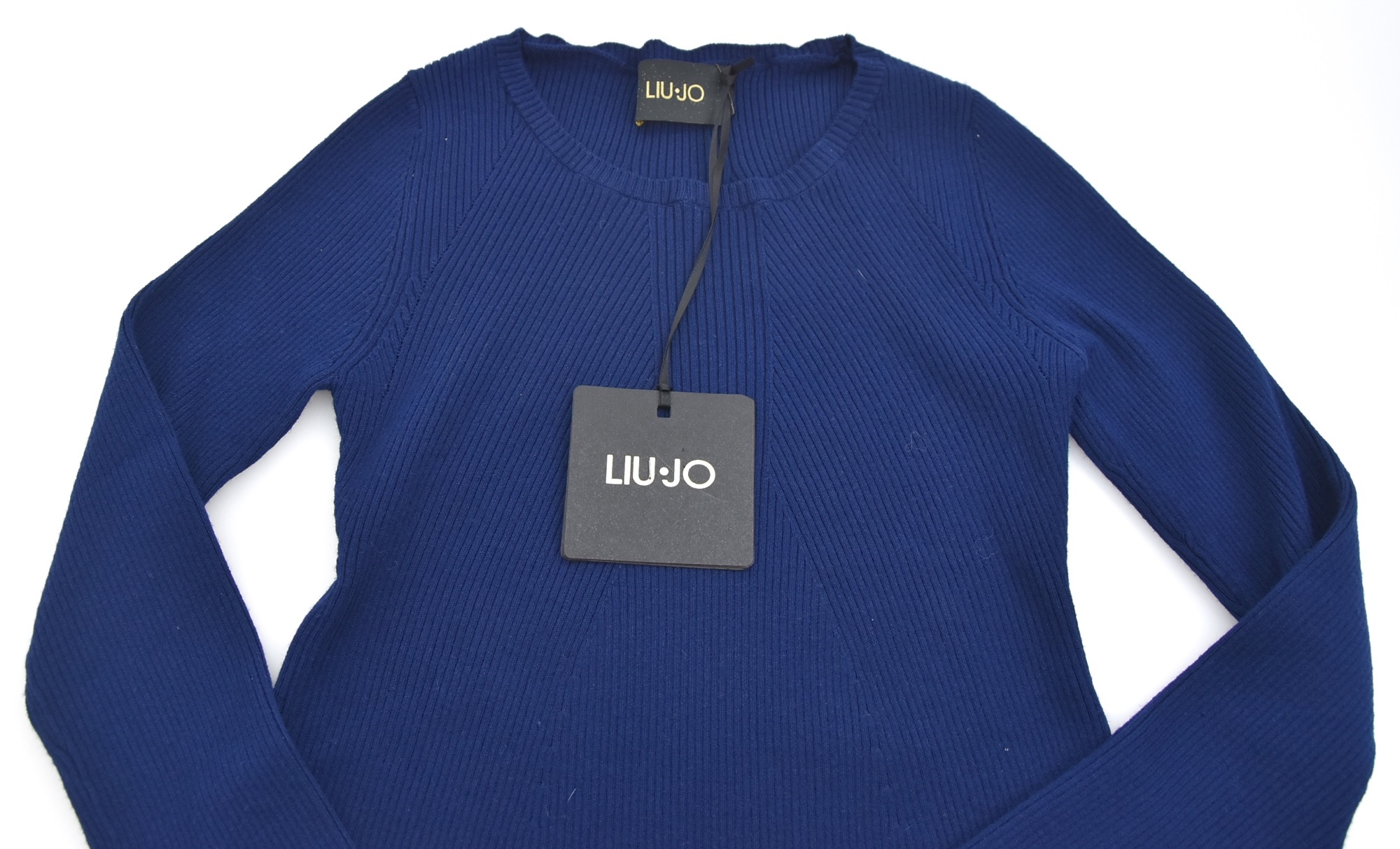 193 L Ex Hobbs Dragonfly Cotton T-Shirt Fine Knit Jumper in Blue Navy Size XS